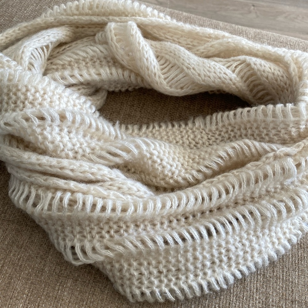 Infinity Winter Scarf beige ivory off-white stripe loose weave wrap